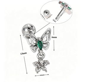 ZUOLA Gioielli per <span class=keywords><strong>Piercing</strong></span> di Alta Qualità, Orecchino a Farfalla Personalizzato con Zirconi, <span class=keywords><strong>Piercing</strong></span> Labret per Labbra, <span class=keywords><strong>Piercing</strong></span> <span class=keywords><strong>Trago</strong></span> in Titanio Placcato <span class=keywords><strong>Argento</strong></span> - Product Image 5