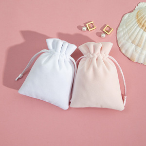 Plush <b>Drawstring</b> Bag 8x10cm Jewelry Packaging Bracelet Bangle Storage Gift <b>Pouch</b> Pink Green White Off White Rectangular Fabric - Product Image 2