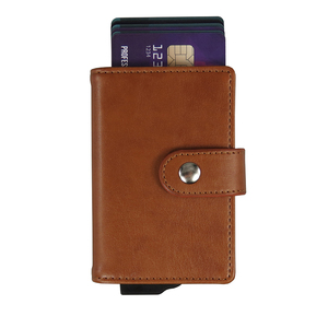 Tarjetero CardHoda de Cuero Genuino con Bloqueo RFID, Cartera Corta Minimalista Unisex con Cierre de Hebilla, Color Marrón - Product Image 2