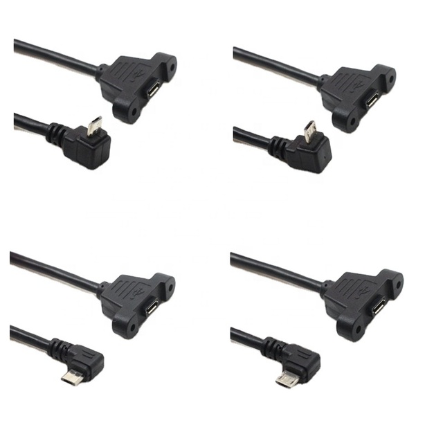 90 Degree Angled Micro USB Male to Female Panel Mount Micro USB Cable