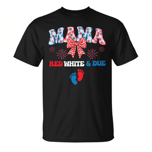 T-shirt floral Mama Red White And Due pour révélation de la grossesse du 4 juillet - Product Image 2