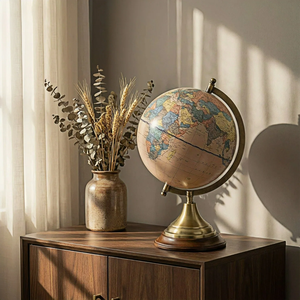 Globo Terráqueo Vintage de 20 cm con Base de Metal Bronce, Mapa de Papel Tradicional, Decorativo, Antiguo, Inglés, para Oficina, Geografía, Educación - Product Image 2
