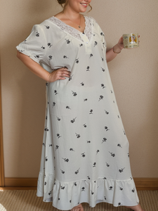 Robe d'été pour femmes avec dentelle florale et imprimé botanique noir, douce, respirante, décontractée, robe à <span class=keywords><strong>jupe</strong></span> à volants ODM - Product Image 5