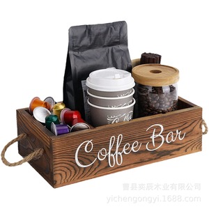 กล่องเก็บของไม้สำหรับบาร์กาแฟ 32x16.5x9 ซม. กล่องจัดระเบียบบนโต๊ะทำงานไม้เนื้อแข็งพร้อมหูหิ้วเชือก - Product Image 5