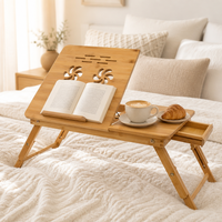Table d'appoint portable moderne et écologique en bambou pliable avec tiroir et plateau inclinable pour lit, canapé, petit-déjeuner, écriture et lecture