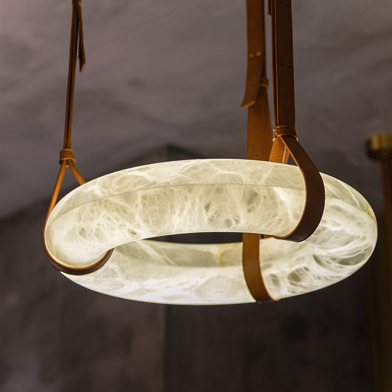 Lustre de luxo em bronze e alabaster, luminária pendente, em formato de mármore, cilindro, alabaster, mármore