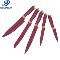 Ensemble de couteaux de chef Royal Swiss Line 6 pièces en acier inoxydable, couleur pastel, avec manche et support colorés pour une utilisation en cuisine