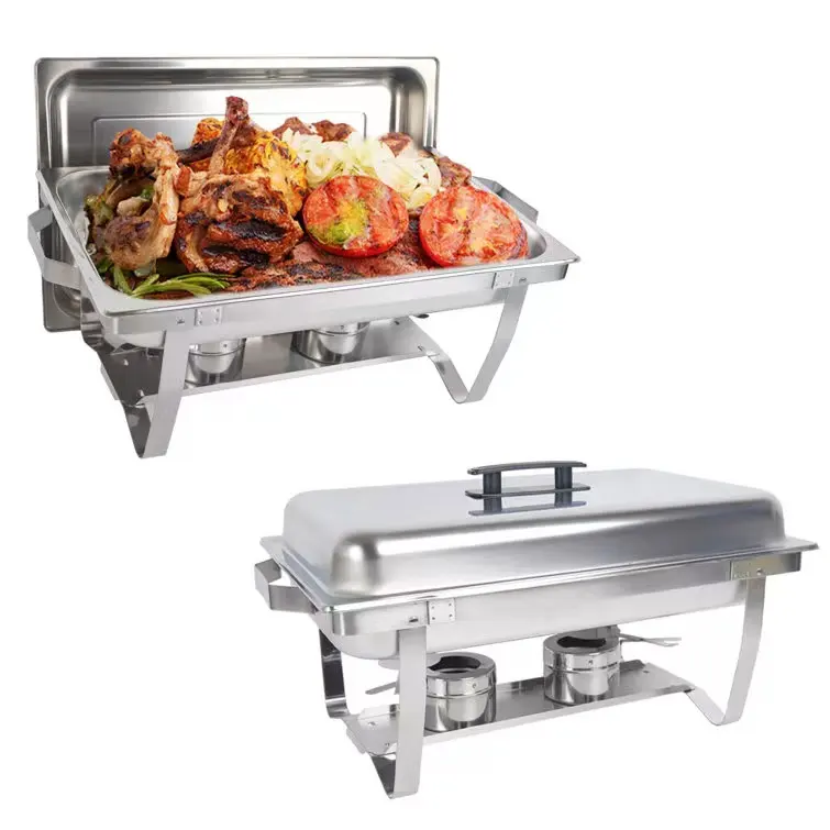 Equipo de cocina de acero inoxidable 8qt Buffet plato de frotamiento restaurante plegable calentador de alimentos Catering comercial Chafer