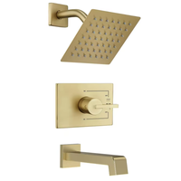 Ensemble de robinetterie de douche thermostatique monocommande moderne en or brossé avec barre coulissante en céramique, pommeau carré à jet pluie/massage, pour baignoire 6 pouces