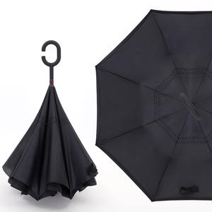 Parapluies noirs à long manche, parapluies de pluie en gros, parapluie inversé transparent personnalisé avec crochet en C, imperméable - Product Image 1