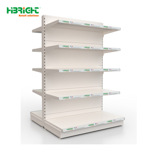 מדפי גונדולה פתוחים מאחור, 1+4 שכבות, ממתכת לבנה בהירה, לסופרמרקט/חנות מכולת - Product Image 3