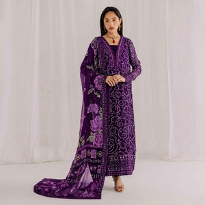 Robe longue traditionnelle indienne et pakistanaise pour femme, en polyester, brodée, de couleur violette, coupe ample, idéale pour les mariages. - Product Image 1