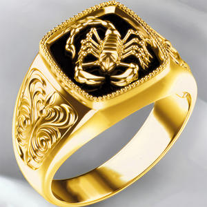 Anello da Cocktail H554 per Uomo con Onice Nero, Montatura Quadrata e Motivo Animale, Gioiello alla Moda da Regalo - Product Image 3