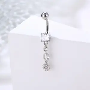 Qianyou Hot Selling Popular Body Piercing Ornament Leaves Shaped Zircon Navel Ring Belly Rings Belly Piercing