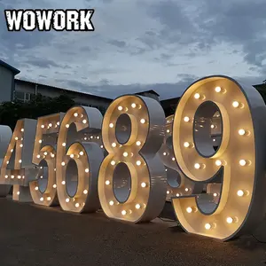 WOWORK批发4英尺5英尺6英尺3d铁金属数字生日装饰架巨型点亮选框字母待售