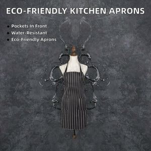 Tablier de cuisine personnalisé imprimé, écologique, à rayures longues, imperméable, avec poches avant, en polyester, avec logo personnalisé - Product Image 2