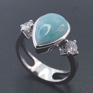 Elegant Jewelry 925 Sterling Silver Jewelry Natural Blue <b>Ring</b> Pear Shape With Round AAA+ <b>CZ</b> Genuine Larimar <b>Ring</b> for Gift <b>Rings</b> - Product Image 5