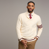 Pull en maille pour homme crème, col châle vintage, avec logo patch chenille personnalisé OEM du fabricant