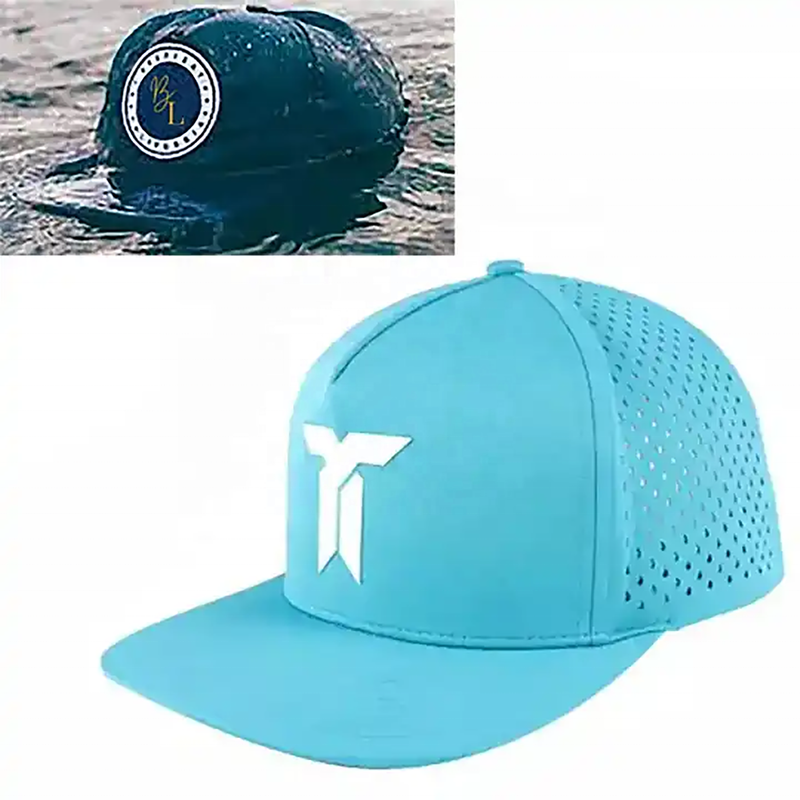 Custom Heren Laser Gesneden Gat Zweet Water Proof Waterdichte Drijvende Vlotter 5 Paneel Golf Snapback Caps Hoeden Voor Mannen Man