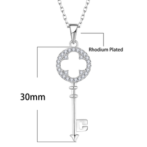 Chiave del <span class=keywords><strong>mio</strong></span> cuore 925 collana pendente in argento Sterling CZ con borchie rodio trifoglio placcato collana di <span class=keywords><strong>amore</strong></span> e fortuna per gioielli da donna - Product Image 6