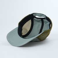 Gorras de campamento para correr con logotipo de impresión no estructurado verde Gorra de campamento de tela de poliéster de malla Wish Gorra de campamento de 5 paneles personalizada de alta calidad Sombreros