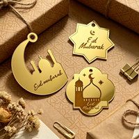 Étiquettes suspendues en acrylique doré miroir Eid Mubarak, 3 designs, étiquette cadeau islamique lune mosquée pour emballage et décoration de cadeaux Eid Mubarak
