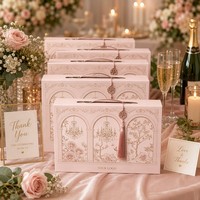 Boîte cadeau de luxe rose personnalisée avec logo, en carton rigide, style vintage, avec pompon en cristal de rose, vente en gros