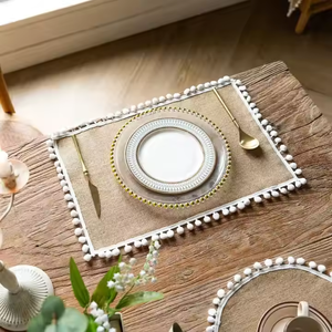 Gran oferta, Mantel Individual <span class=keywords><strong>de</strong></span> <span class=keywords><strong>yute</strong></span> con borlas <span class=keywords><strong>de</strong></span> encaje y Pompón blanco Natural, manteles <span class=keywords><strong>de</strong></span> <span class=keywords><strong>mesa</strong></span> rústicos <span class=keywords><strong>de</strong></span> <span class=keywords><strong>yute</strong></span> para bodas y fiestas - Product Image 2