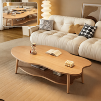 Table basse en bois massif en forme de nuage, table à thé moderne irrégulière à double niveau, table de salon en bois naturel pour la maison et l'appartement