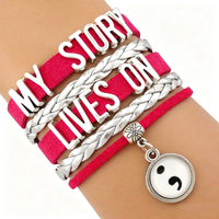 Bracelets en cuir sur le thème du point-virgule, mon histoire vit sur elle-même, mon histoire n'est pas encore terminée, santé mentale, suicide, dépression, sensibilisation