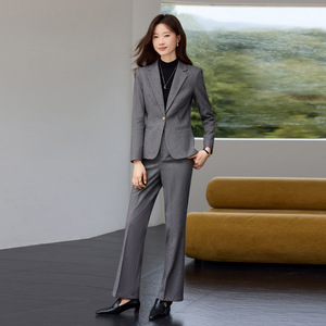 Grey Women's Suit Set Full Sleeve Wool Blend Anti-Wrinkle Elegant Professional Autumn Wear - Product Image 3