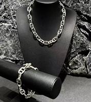Ensemble collier et bracelet en cuivre plaqué argent, chaîne lourde à fermoir OT, bijoux minimalistes pour femmes et unisexe
