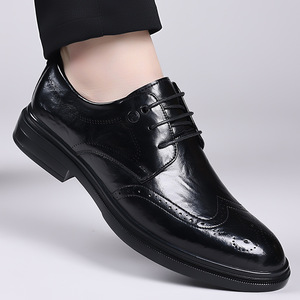 รองเท้าหนังผู้ชายแบบ Brogue สีน้ำตาล ผูกเชือก สำหรับงานทางการ ธุรกิจ งานแต่งงาน เจ้าบ่าว รองเท้าอ็อกซ์ฟอร์ด ใส่ได้ทุกฤดู ใส่ได้ทุกวัน - Product Image 2