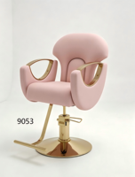 Chaise de salon rose de luxe avec base dorée, chaise de coiffure hydraulique moderne pour salon de beauté et de coiffure