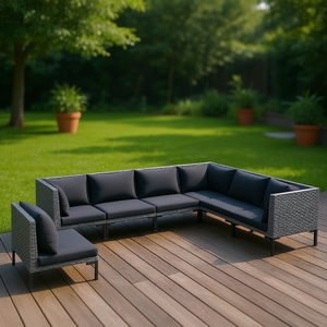 Ensemble de salon de jardin en rotin gris foncé 6 places, mobilier d'extérieur résistant aux intempéries, design contemporain - Product Image 2