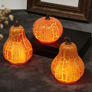 Linternas de Calabaza de Plástico con Efecto Agrietado Iluminadas para Otoño, Figuras de Calabaza Brillantes para Decoración de Hogar, Oficina, Entrada, Exhibición de Octubre - Product Image 4