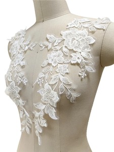 Di alta qualità 3D pizzo specchio fiori foglia fai da te velo da sposa Patch Applique bianco naturale con perline ricamo fatto a mano per scarpe borse - Product Image 3