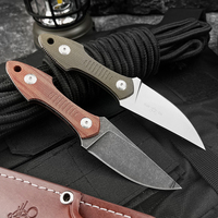 Couteau de poche à lame fixe GMF3 Style D2, finition satinée avec étui en cuir, couteau tactique portable pour la chasse et le camping en plein air