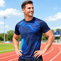 Camiseta Deportiva para Hombre, Sublimada, Tejida, 220g, Transpirable, Antiarrugas, con Diseño Geométrico Impreso Personalizado