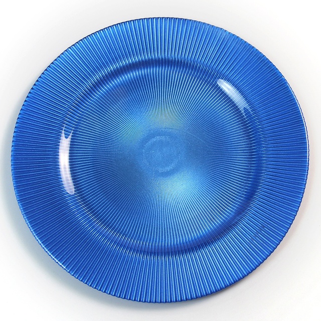 Wholesale 13 Inch Cobalt Navy Blue Royal Glass Eco-Friendly Feature Charger Plates for Formal Wedding