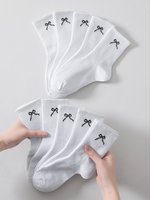 Chaussettes courtes blanches en coton pur tricoté pour femmes, style ballet, absorbantes, avec nœud brodé