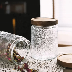 500 <span class=keywords><strong>ml</strong></span> 700 <span class=keywords><strong>ml</strong></span> 1000 <span class=keywords><strong>ml</strong></span> modello in rilievo serbatoio per alimenti contenitori ermetici in vetro da <span class=keywords><strong>cucina</strong></span> barattolo di vetro con coperchio in legno di Acacia - Product Image 4