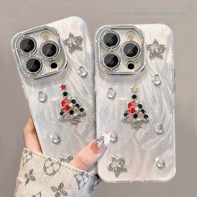 Rhinestones TPU Shockproof Chain Christmas Tree Phone Case for iphone 17 Pro Max Design Luxury Women's iPhone Cover for 16 15 14