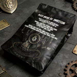 Bolsa negra de impresión digital personalizada con impresión completa y base plana para envasado de café en grano o en polvo - Product Image 3