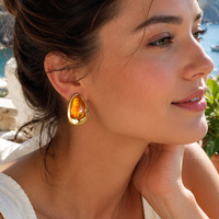 Collection de boucles d'oreilles vintage en résine ambrée SUMMLY, boucles d'oreilles ovales en acier inoxydable plaqué or 18 carats, bijoux pour femmes, pour tous les jours et les vacances