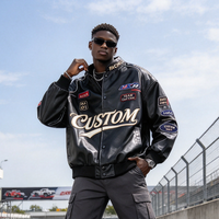 Blouson universitaire personnalisé en cuir PU avec broderies multi-écussons, style course, coupe oversize, streetwear, bomber, manteau d'hiver pour homme, vente en gros