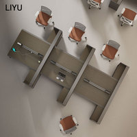 Poste de travail modulaire pour 6 personnes avec rangement intégré pour câbles, système de bancs collaboratifs pour bureaux à aménagement ouvert, mobilier de bureau