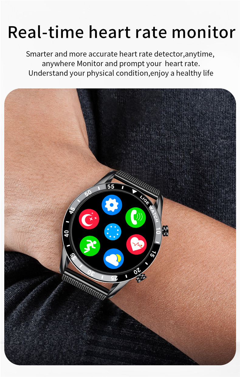 LIGE – montre de fréquence cardiaque pour hommes, bracelet en maille, entièrement tactile, étanche, sport, Fitness, de luxe, pour IOS et Android, 0189