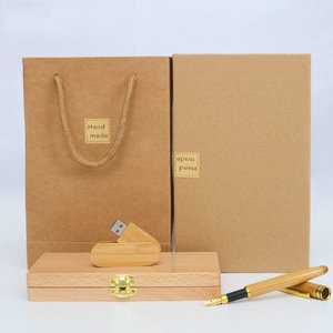 Juego de regalos de madera personalizados para decoración de escritorio, 4/8/16/32/64GB, controlador Flash USB, juego de bolígrafos de bambú de madera Natural para la escuela y la Oficina - Product Image 3