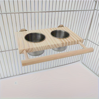 Mangeoire suspendue pour oiseaux de cage, mangeoire pour perroquets, bol à nourriture et à eau, support en bois, fixation de cage en acier inoxydable, double coupelle avec pince